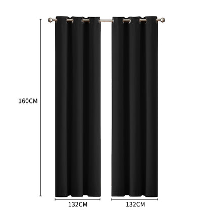 2x Blockout Curtains Panels 3 Layers- Black