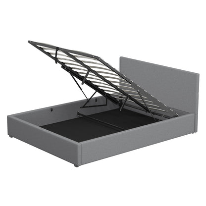 Gas Lift Storage Bed with Headboard Grey Double