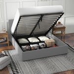 Gas Lift Storage Bed with Headboard Grey Double