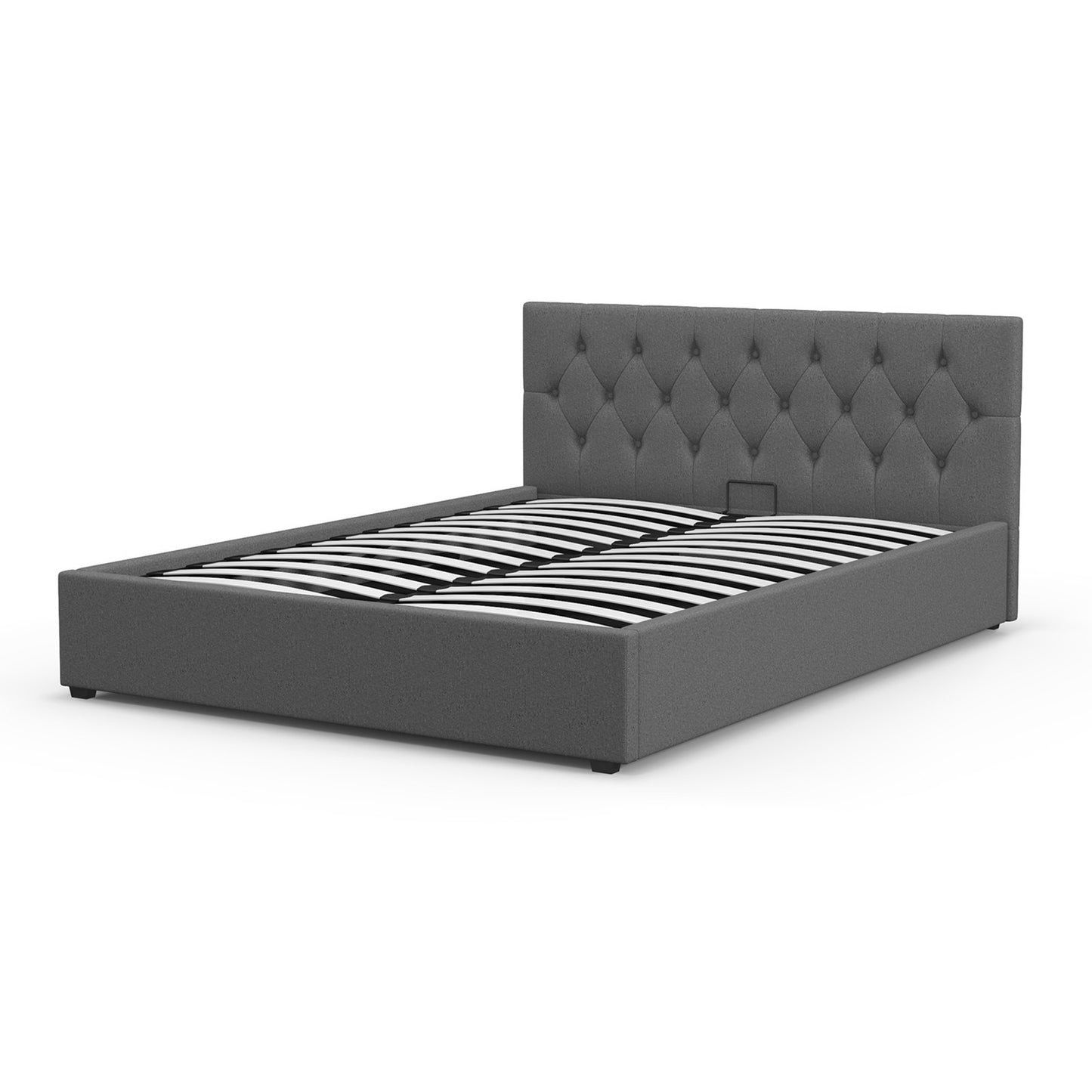 Grey Gas Lift Bed Double 200x102x87.5cm