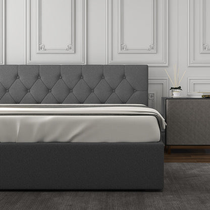 Grey Gas Lift Bed Double 200x102x87.5cm