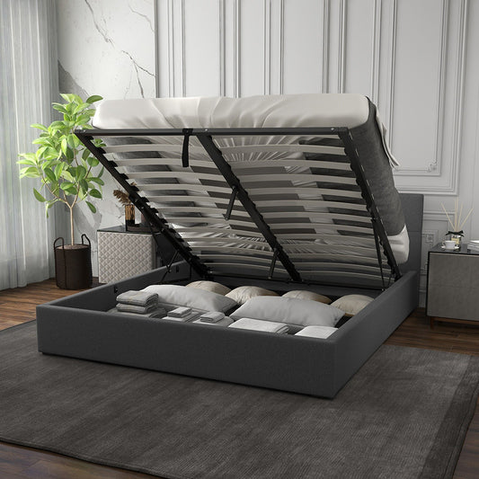 Grey Gas Lift Bed Double 200x102x87.5cm