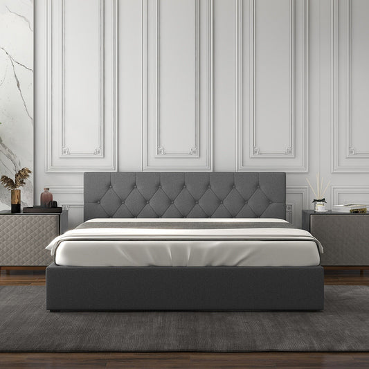 Grey Gas Lift Bed Double 200x102x87.5cm