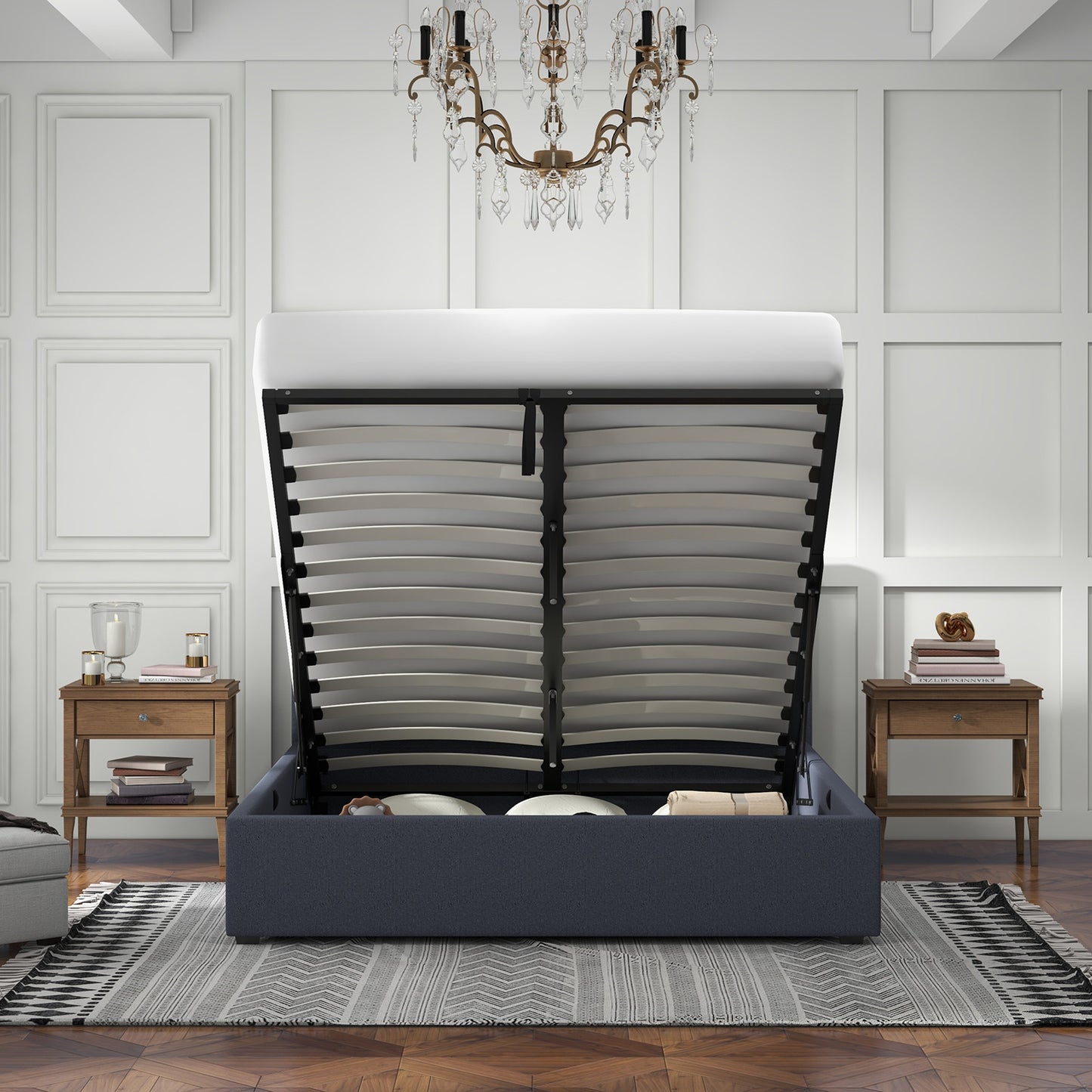 Gas Lift Bed Charcoal King Single 200x102x87.5cm