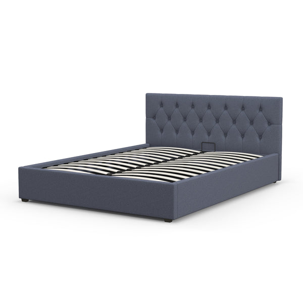  Luxury Gas Lift Storage Bed with Upholstered Headboard Charcoal King Single