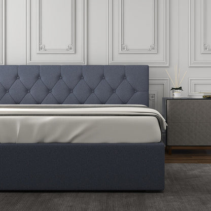 Luxury Gas Lift Storage Bed with Upholstered Headboard Charcoal King Single