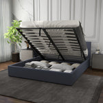 Luxury Gas Lift Storage Bed with Upholstered Headboard Charcoal King Single