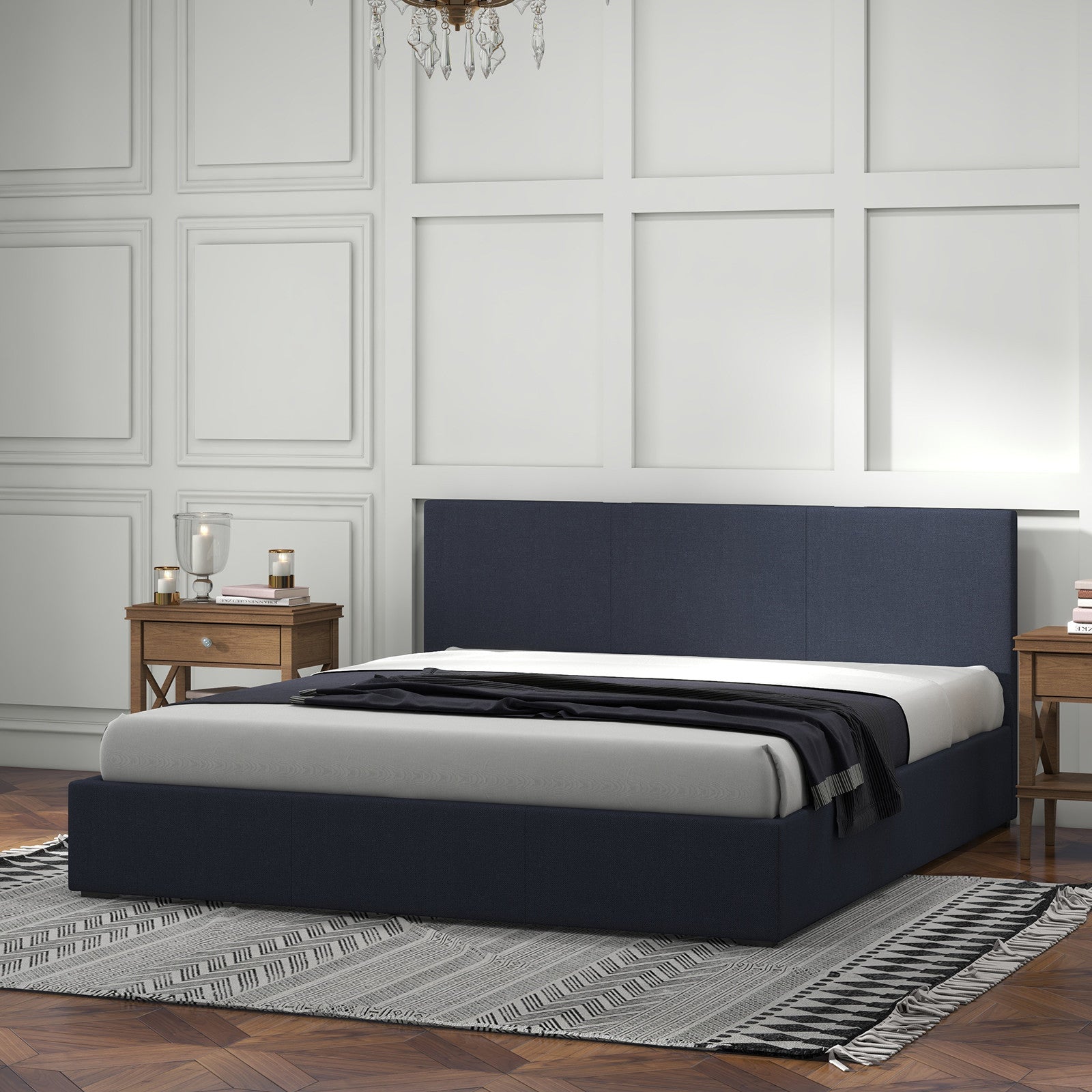 Luxury Gas Lift Storage Bed with Upholstered Headboard Charcoal Single
