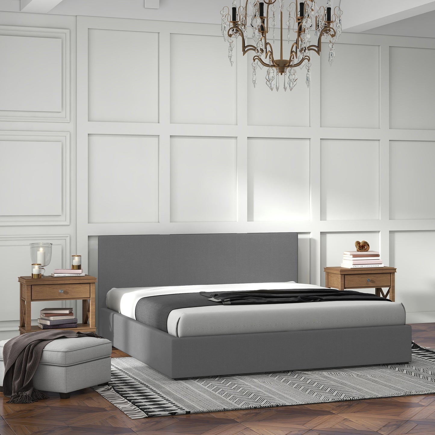 Sienna Luxury Upholstered Bed Frame with Headboard Grey Single