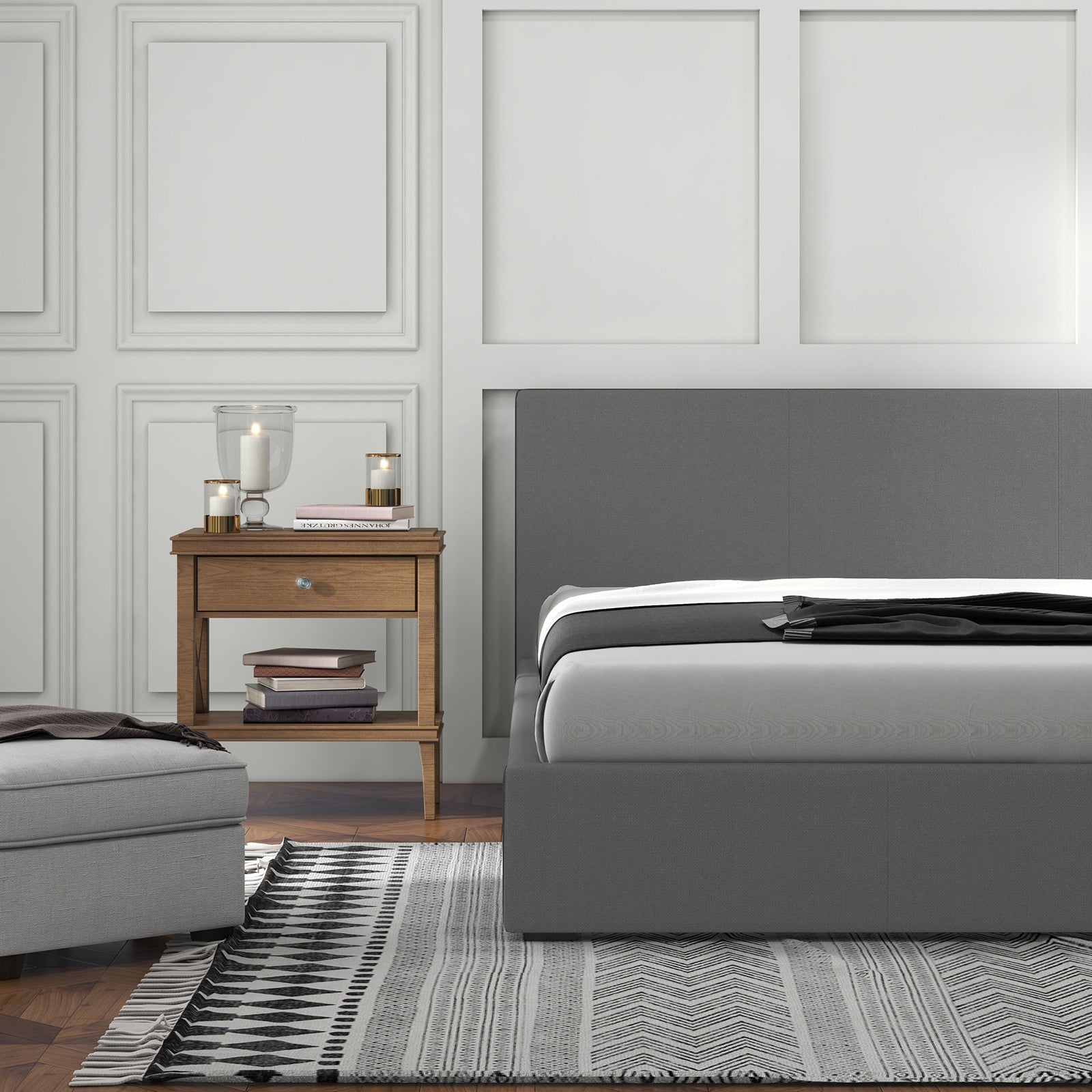 Sienna Luxury Upholstered Bed Frame with Headboard Grey Single