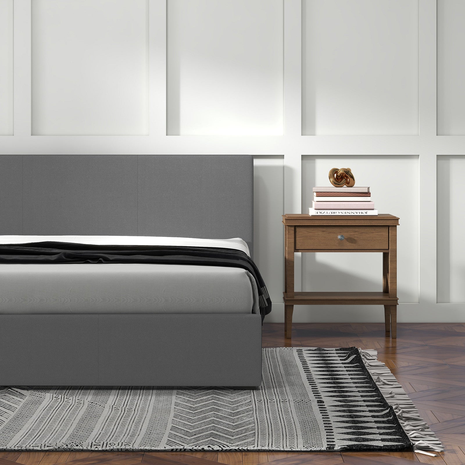 Sienna Luxury Upholstered Bed Frame with Headboard Grey Single