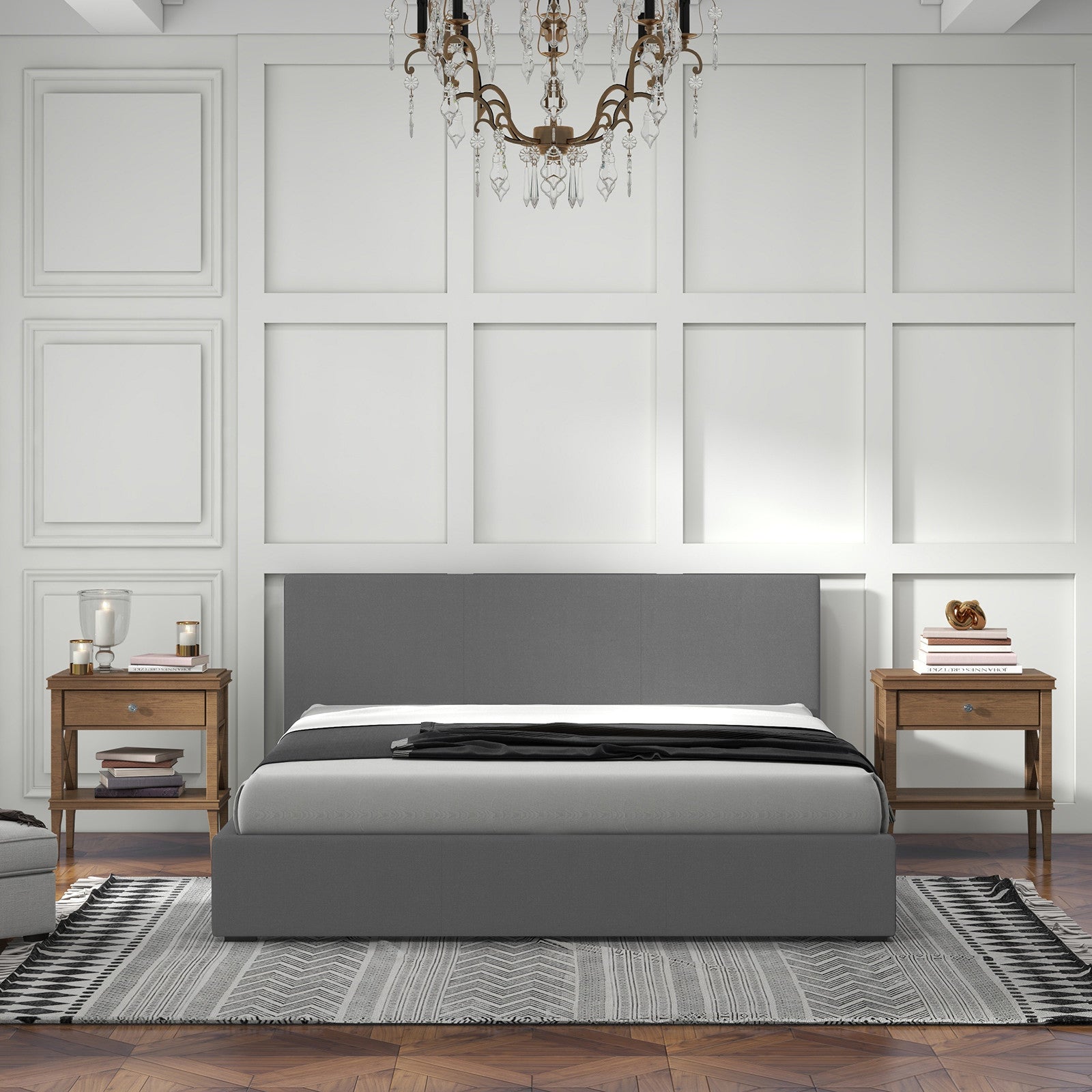 Sienna Luxury Upholstered Bed Frame with Headboard Grey Single