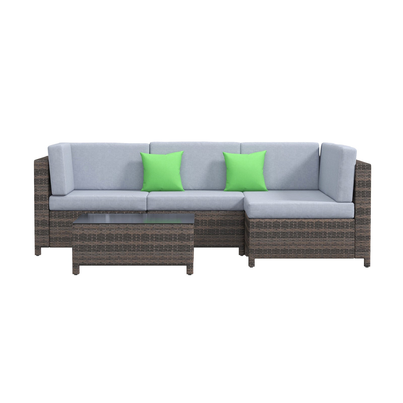 Outdoor 5PC Rattan Sofa Set Oatmeal Cushions Black Frame Patio Furniture