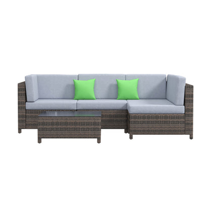 Outdoor 5PC Rattan Sofa Set Oatmeal Cushions Black Frame Patio Furniture