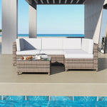 Outdoor 5PC Rattan Sofa Set Oatmeal Cushions Black Frame Patio Furniture