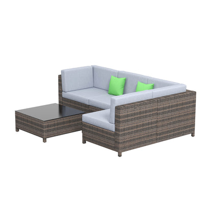 Outdoor 5PC Rattan Sofa Set Oatmeal Cushions Black Frame Patio Furniture
