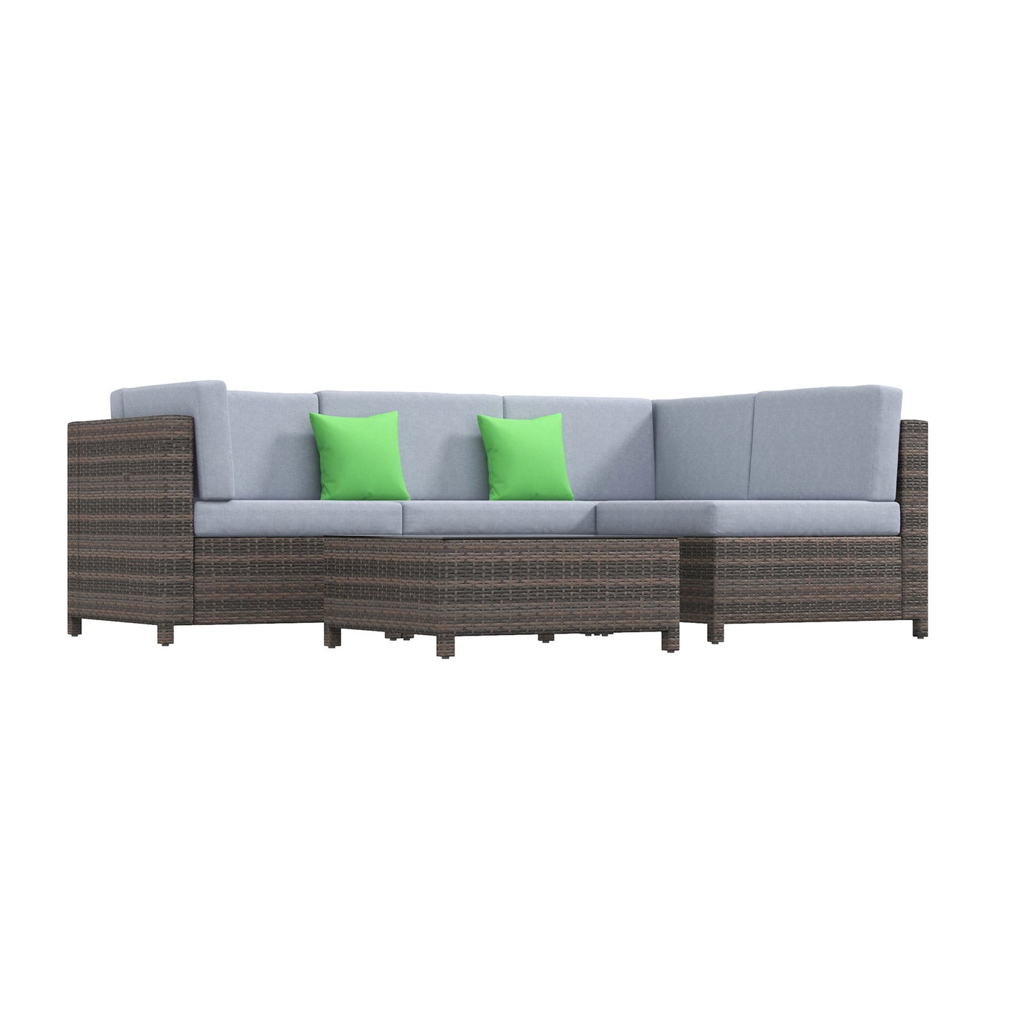 Outdoor 5PC Rattan Sofa Set Oatmeal Cushions Black Frame Patio Furniture