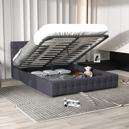 Decor Eden Gas Lift Storage Bed with Headboard Dark Grey Upholstered Single