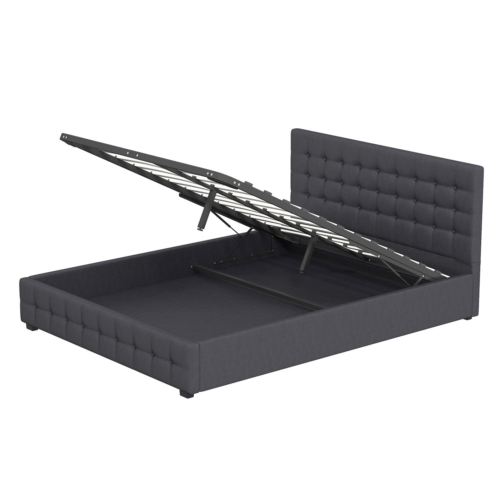 Decor Eden Gas Lift Storage Bed with Upholstered Headboard Dark Grey King Single