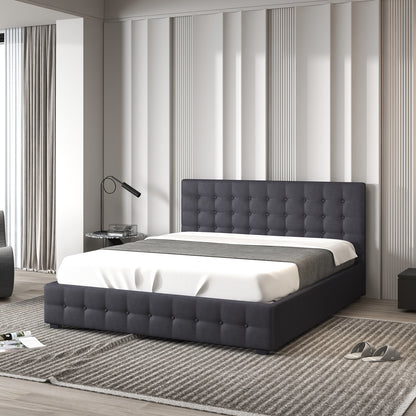 Decor Eden Gas Lift Storage Bed with Upholstered Headboard Dark Grey King Single