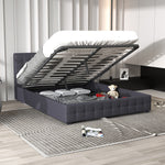 Decor Eden Gas Lift Storage Bed with Upholstered Headboard Dark Grey King Single