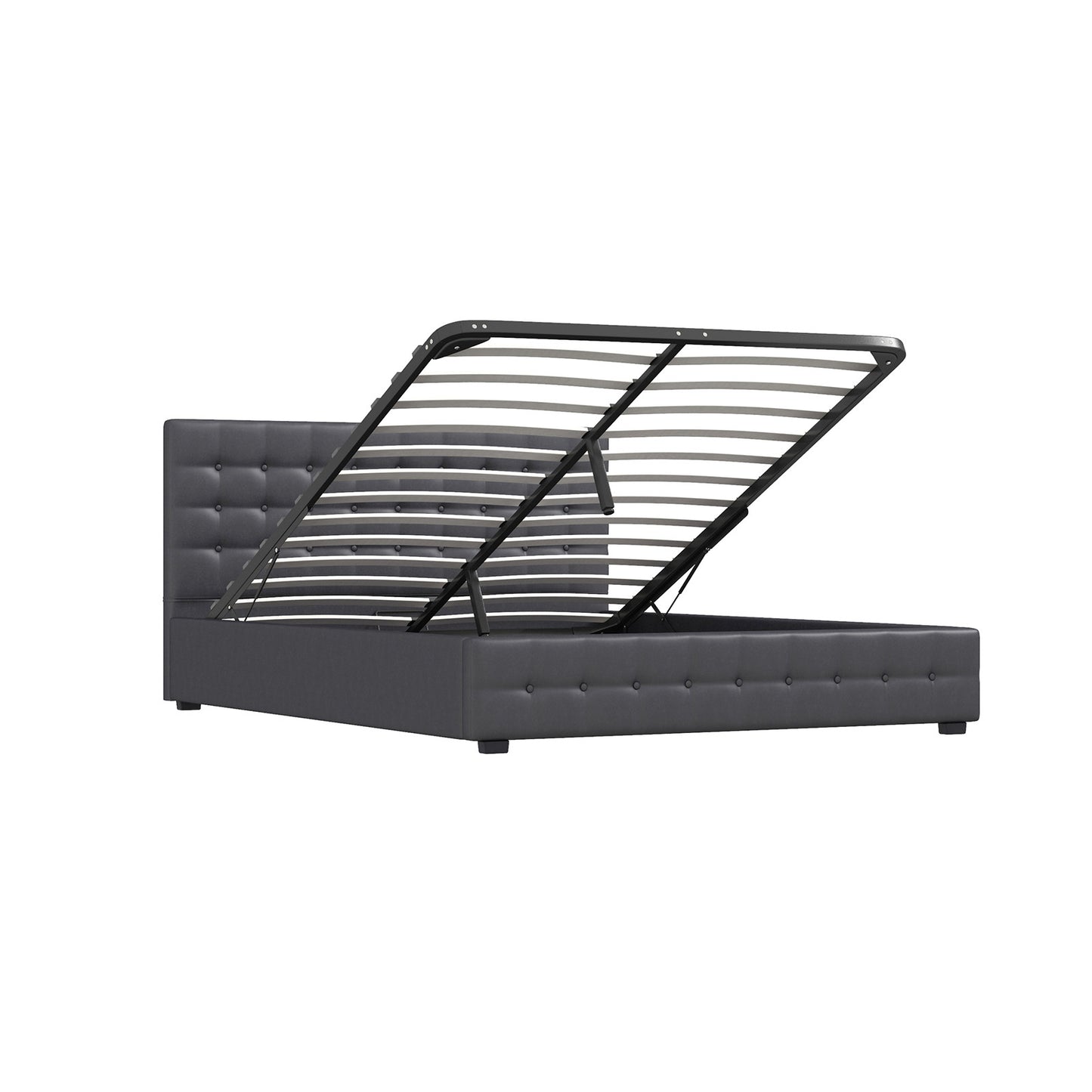 Decor Eden Gas Lift Storage Bed with Upholstered Headboard Dark Grey King Single
