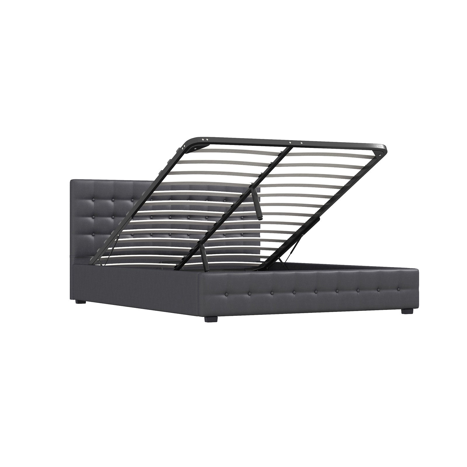 Decor Eden Gas Lift Storage Bed with Upholstered Headboard Dark Grey King Single