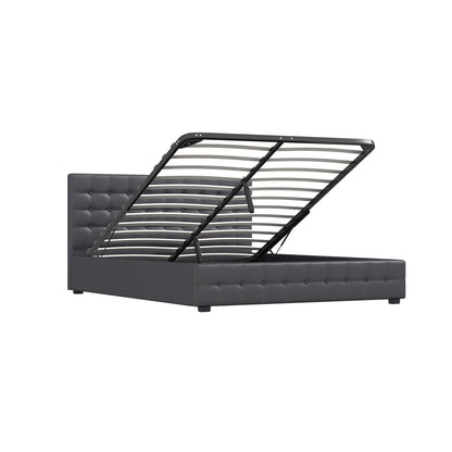 Decor Eden Gas Lift Storage Bed with Upholstered Headboard Dark Grey King Single