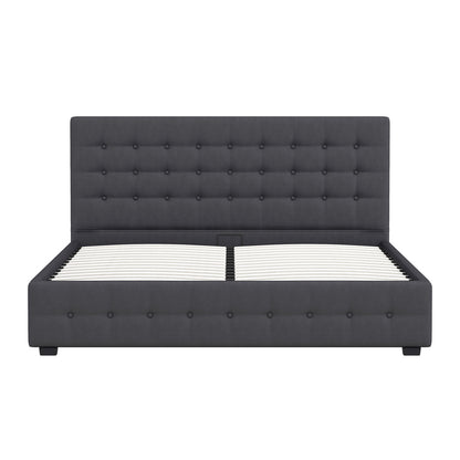 Decor Eden Gas Lift Storage Bed with Upholstered Headboard Dark Grey King Single