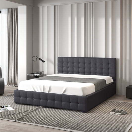 Decor Eden Gas Lift Storage Bed with Headboard Upholstered Dark Grey Double
