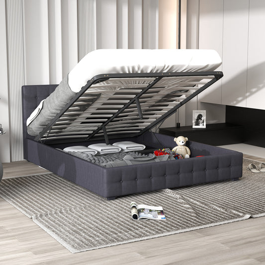 Decor Eden Gas Lift Storage Bed with Headboard Upholstered Dark Grey Double