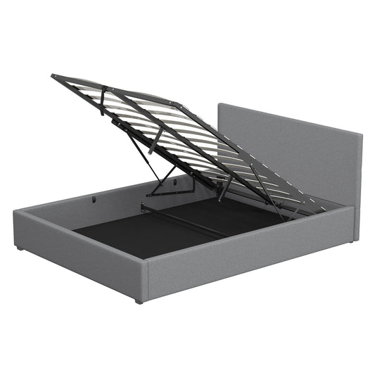 Luxury Gas Lift Storage Bed with Headboard Upholstered Grey King Single