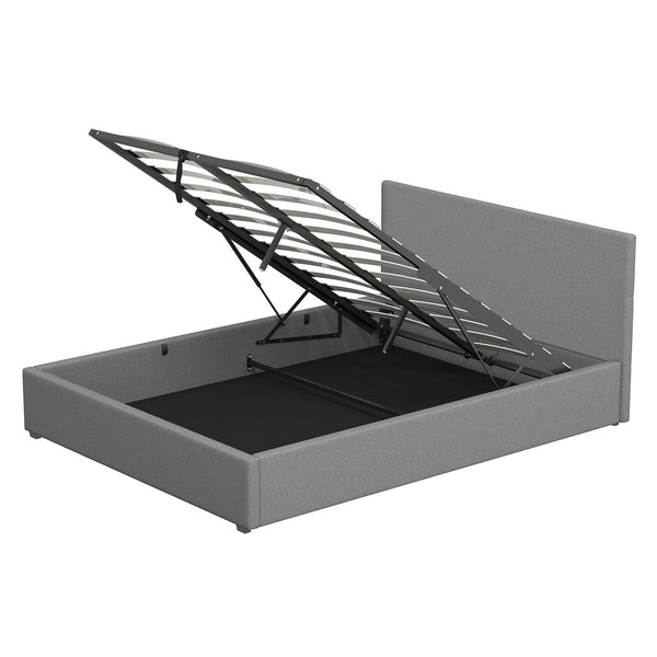  Luxury Gas Lift Storage Bed with Headboard Upholstered Grey King Single