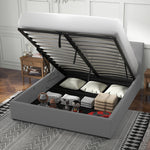 Luxury Gas Lift Storage Bed with Headboard Upholstered Grey King Single