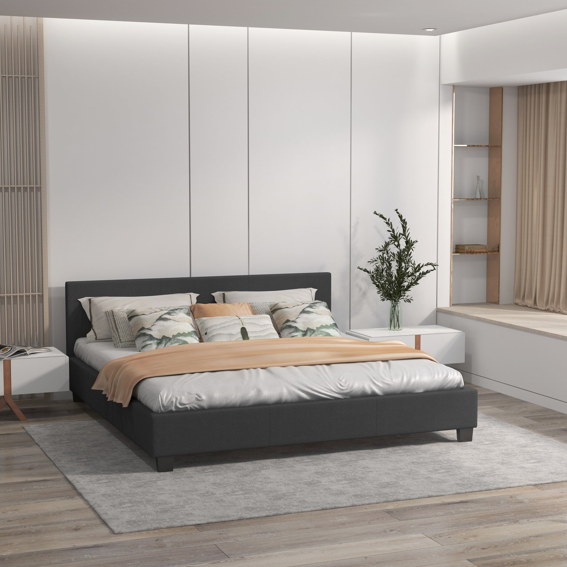 Sienna Luxury Upholstered Bed Frame with Headboard Charcoal Single