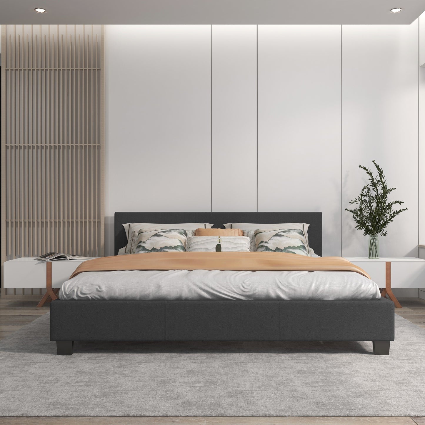 Sienna Luxury Upholstered Bed Frame with Headboard Charcoal Single