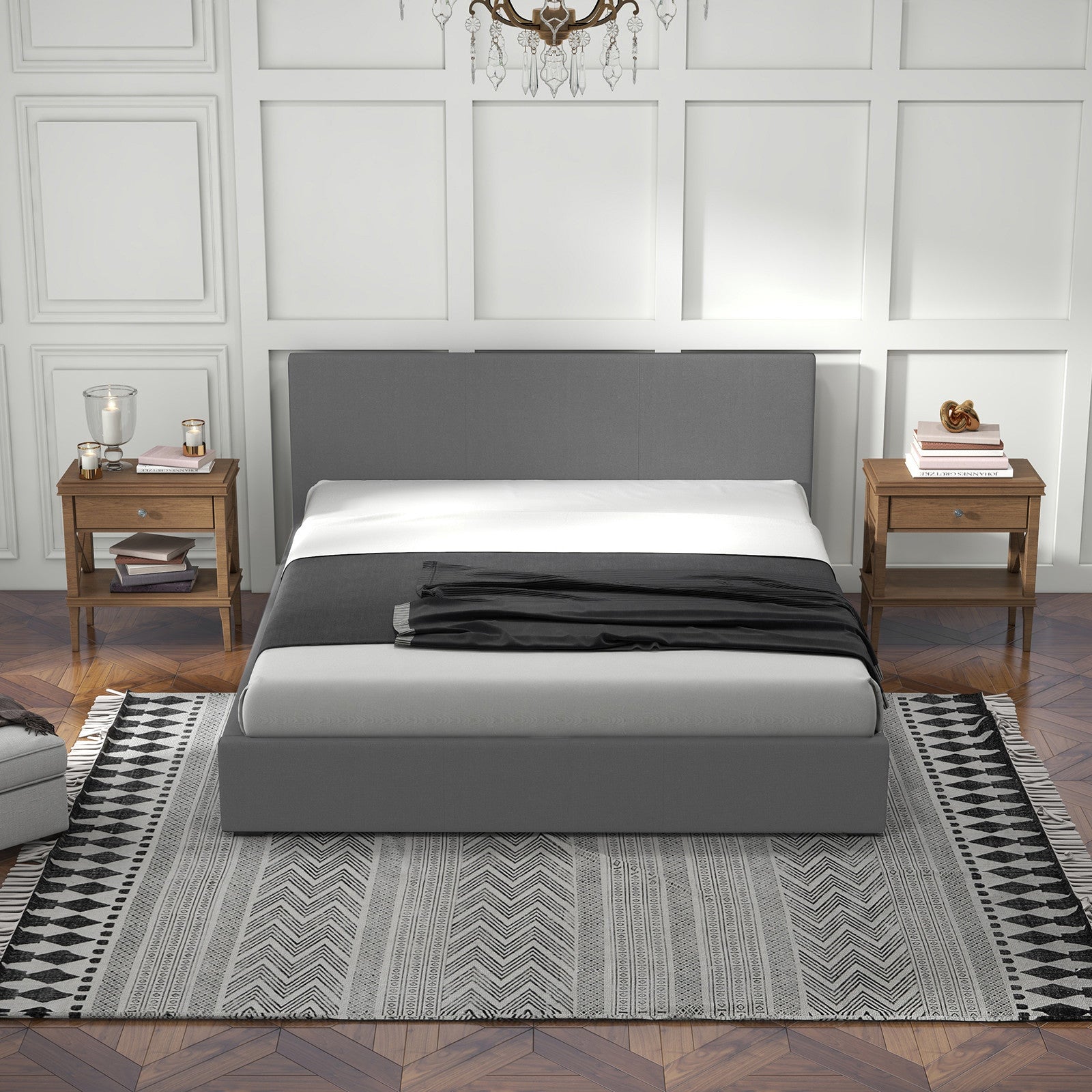 Sienna Luxury Upholstered Bed Frame with Headboard Grey-King Single