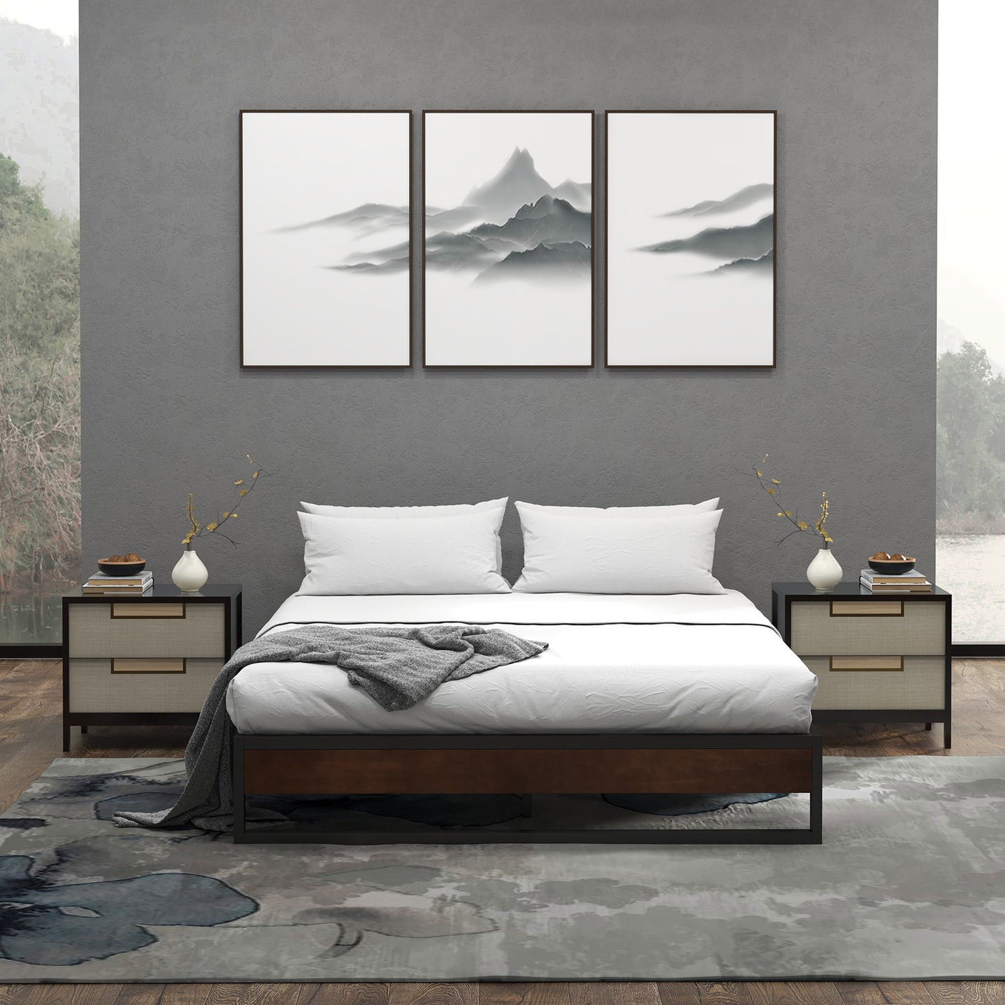 Sorrento Metal and Wood Bed Frame Base Single Size Platform Bedroom