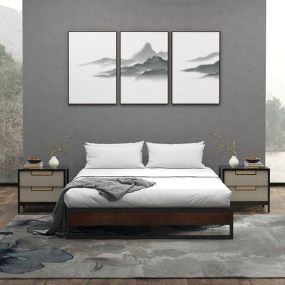 Sorrento Metal and Wood Bed Frame Base Single Size Platform Bedroom