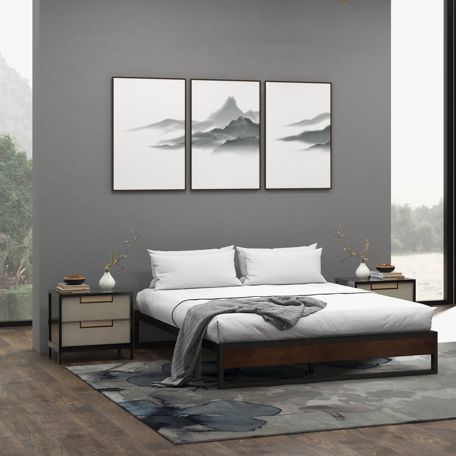 Sorrento Metal and Wood Bed Frame Base Single Size Platform Bedroom