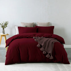 Comfort Vintage Washed 100% Cotton Quilt Cover Set Single Mulled Wine