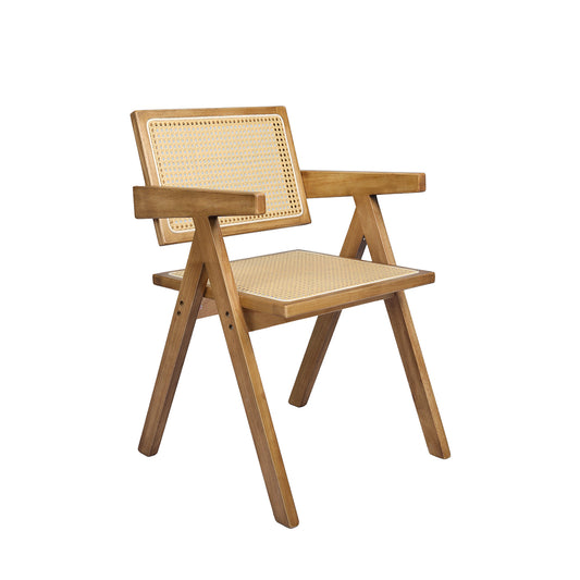 Functional 1x Dining Chair Solid Wood Rattan Natural  High Back