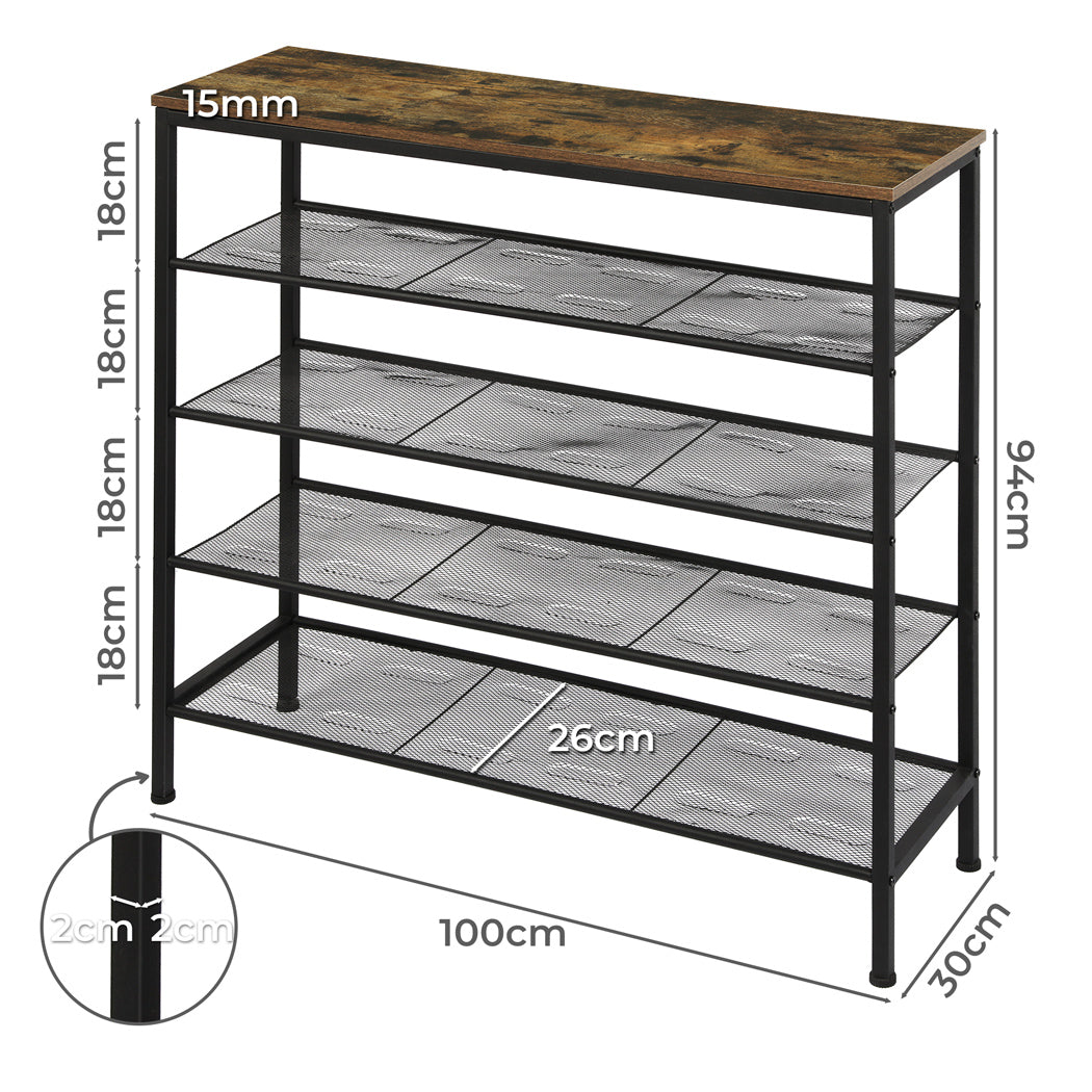 Functional 5-Tier Shoe Rack Storage Cabinet 100cm Wide  Comfortable