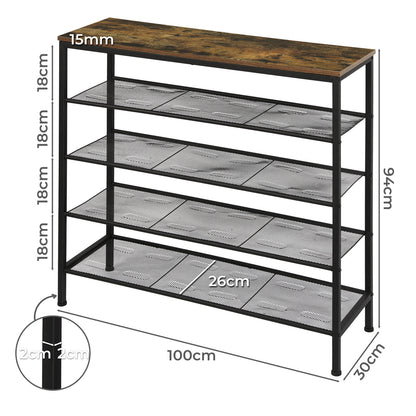Functional 5-Tier Shoe Rack Storage Cabinet 100cm Wide  Comfortable