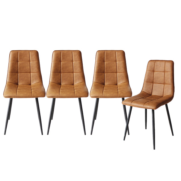  4x Dining Chairs Kitchen Chair Brown Faux Leather