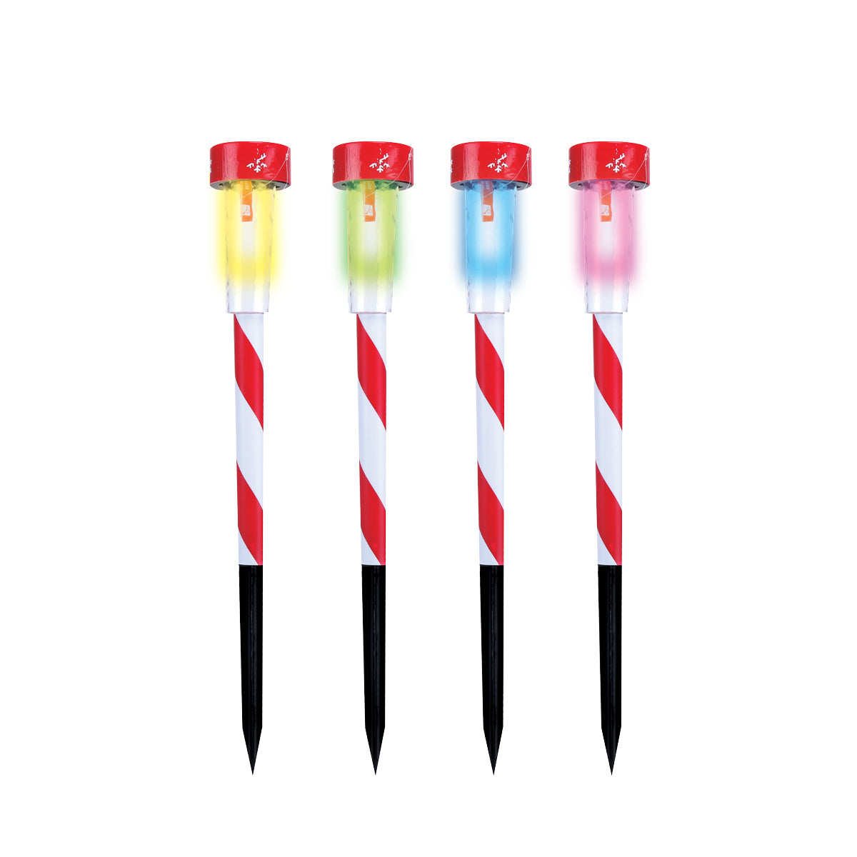 24PCE Solar Stakes Red & White Striped Colour Changing 36cm