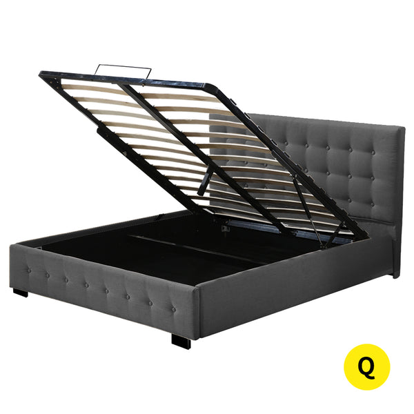  Fabric Bed Frame Queen Tufted Dark Grey