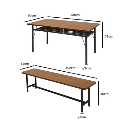Modern 1x Dining Table +1x Bench Set Steel Home Kitchen Farmhouse