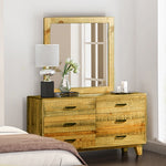 Dresser With 6 Storage Drawers In Solid Acacia With Mirror In Vintage Light Brown