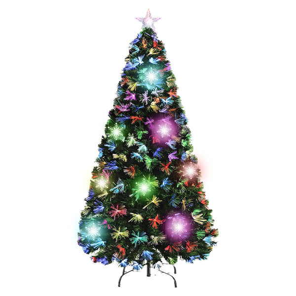  1.5m Fibre Optic/LED Christmas Tree 165 Tips Multicolour Star & Ornaments